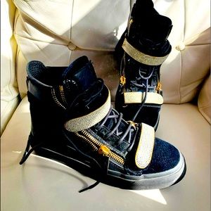 Blue dark velvet Swarovski crystal sneakers